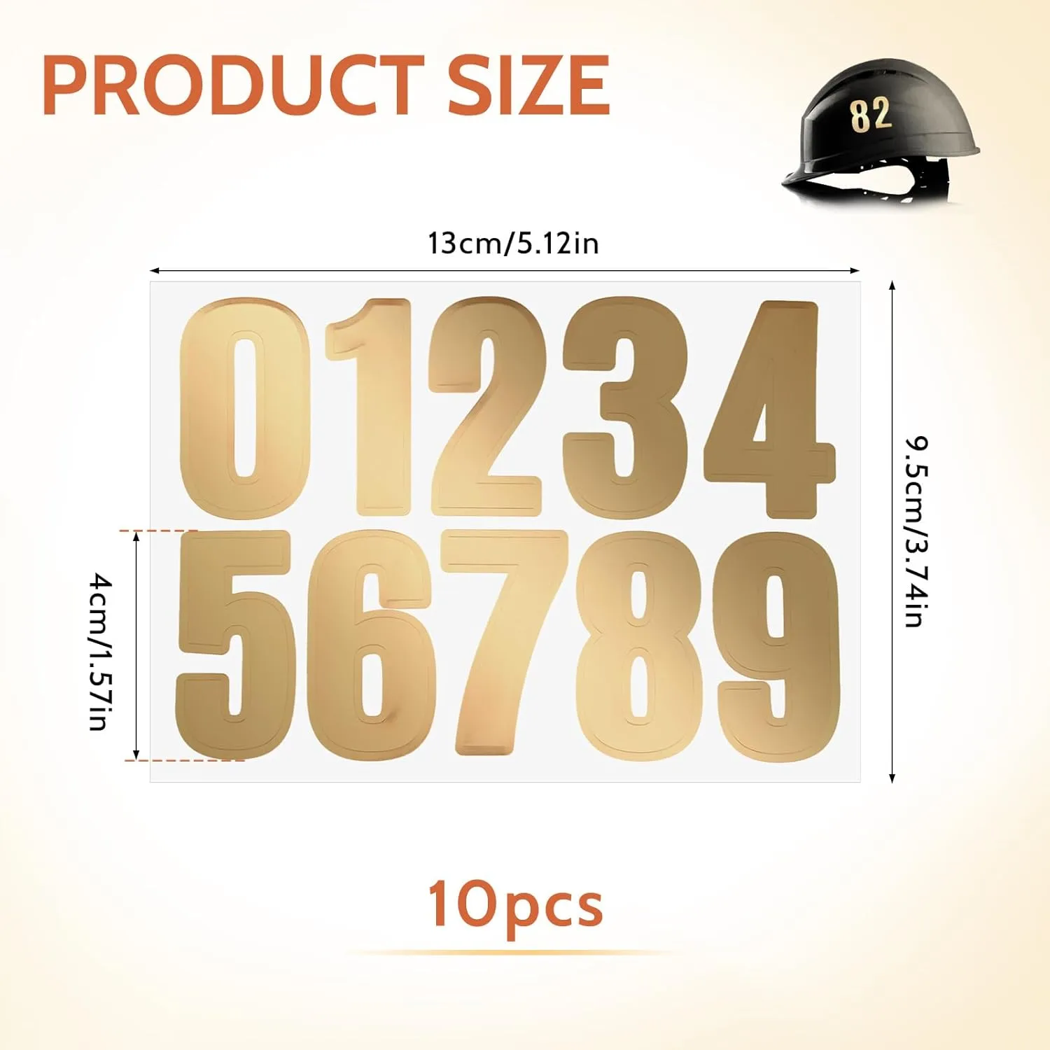 10 Sheets/100 PCS Baseball Helmet Numbers, 1 X 1.5 Inch Vinyl, Adhesive Waterproof Football Helmet Stickers, Gold Numbers for Baseball Hockey, Small