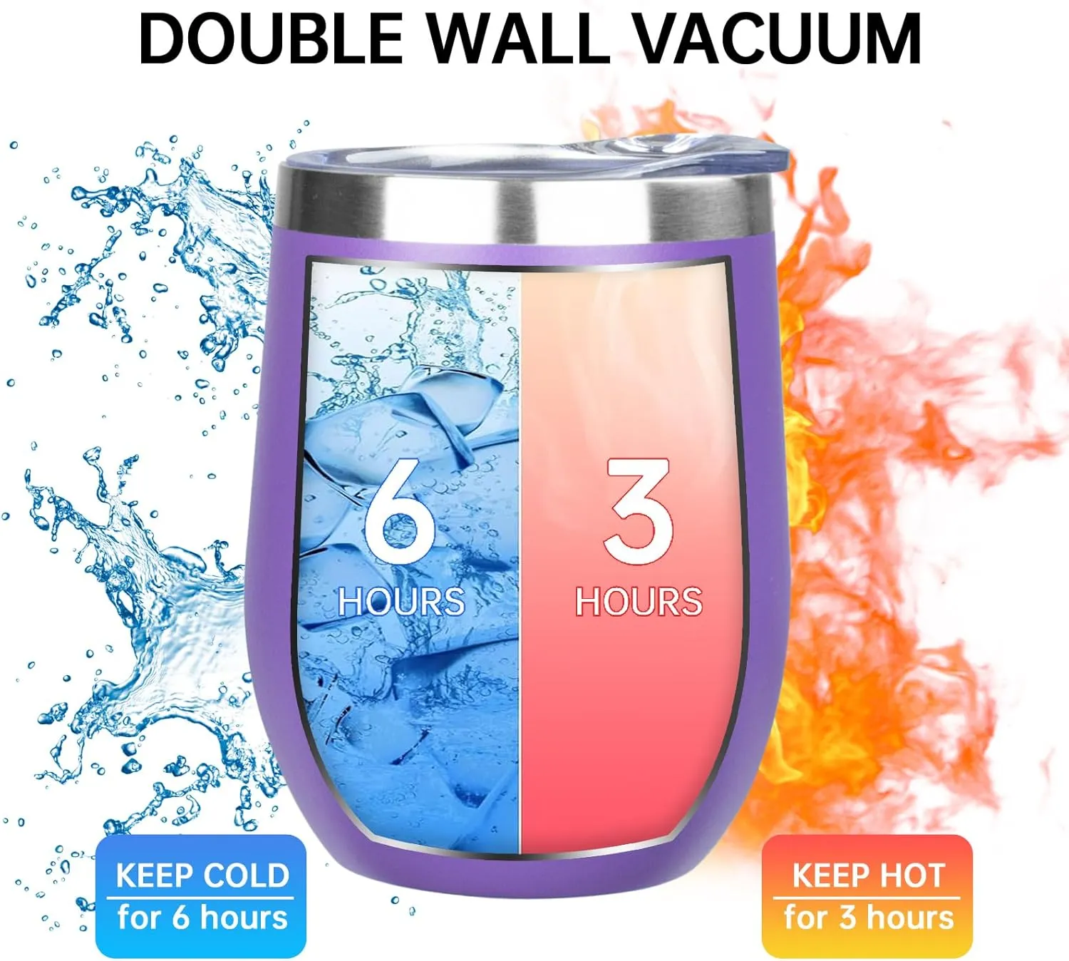 12 Oz Insulated Wine Tumbler with Lid Double Wall Vacuum Stainless Steel Wine Glass Coffee Mug Insulated Tumbler Cup for Champaign, Cocktail, Beer (Multi, 6 Pack)