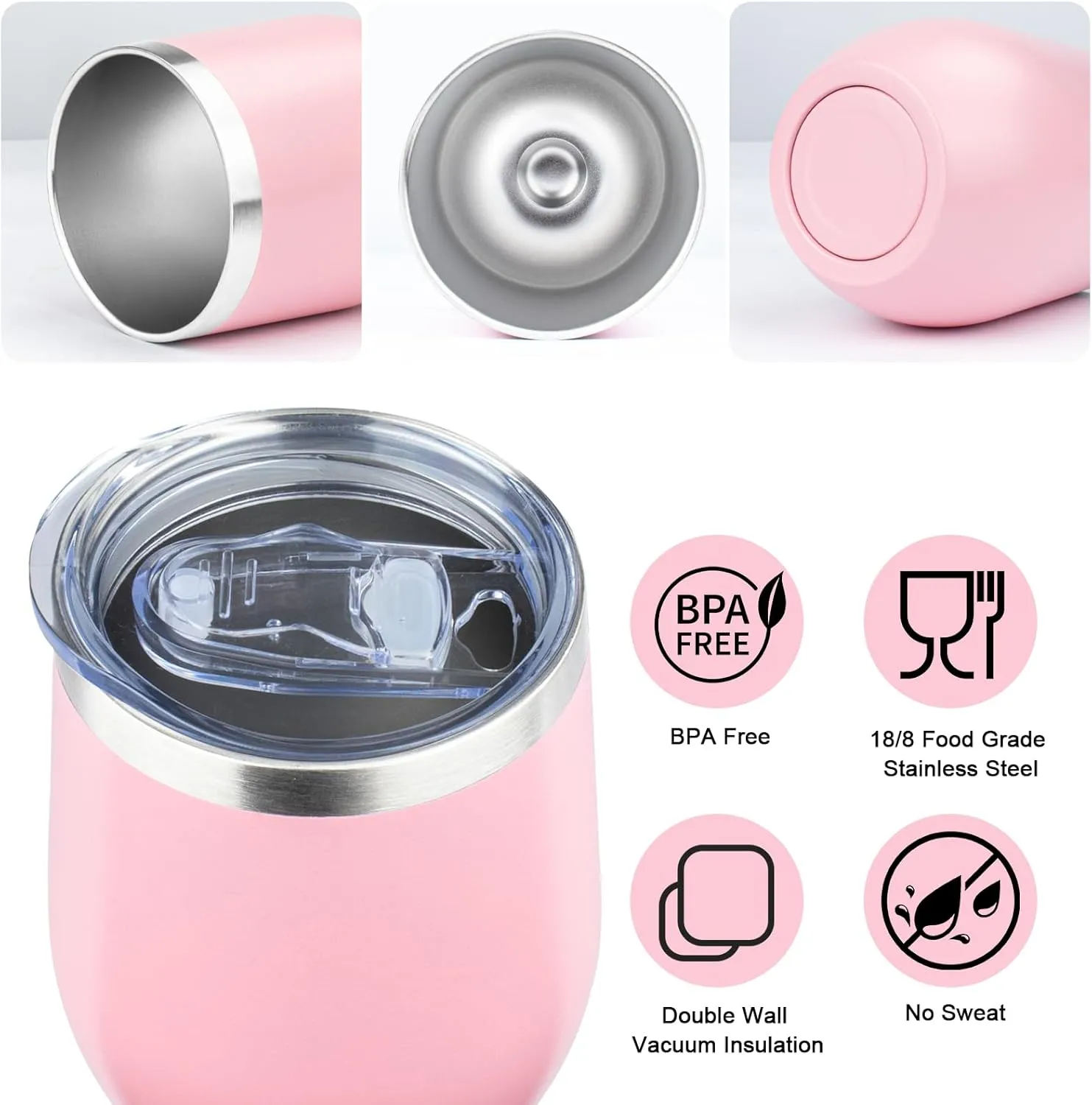 12 Oz Insulated Wine Tumbler with Lid Double Wall Vacuum Stainless Steel Wine Glass Coffee Mug Insulated Tumbler Cup for Champaign, Cocktail, Beer (Multi, 6 Pack)