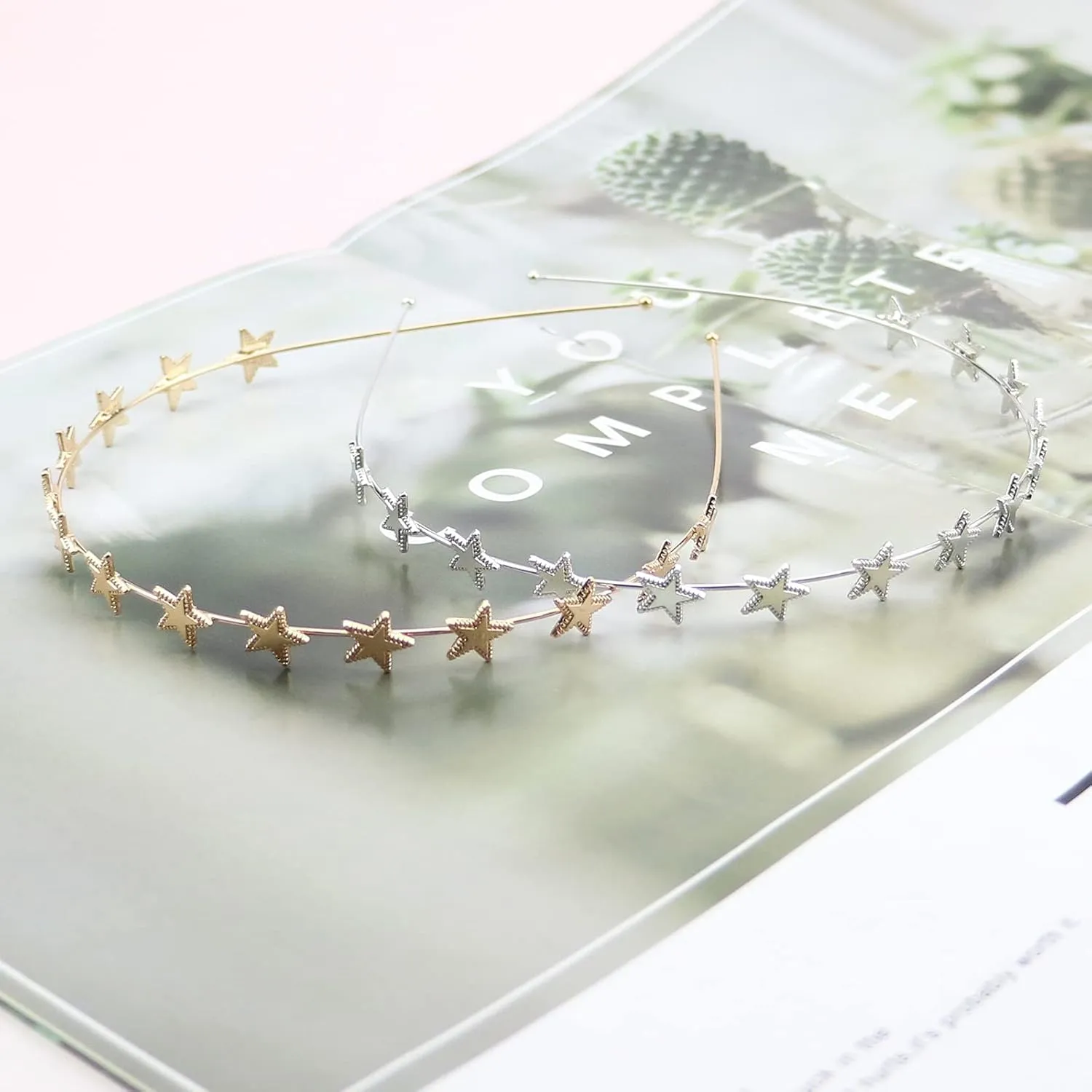 Aswewamt 2 PACK Alloy Five-pointed Star Headbands Bridal Hair Hoop Wedding Hair Accessories Ornaments for Elegant Women Girls (Gold)