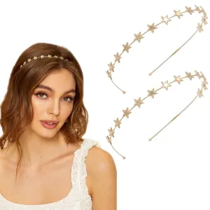 Aswewamt 2 PACK Alloy Five-pointed Star Headbands Bridal Hair Hoop Wedding Hair Accessories Ornaments for Elegant Women Girls (Gold)