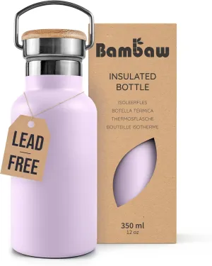 Bambaw 12 oz Insulated Water Bottle, Lavender Water Bottle for School, Reusable Water Bottle Stainless Steel, Thermo Water Bottle, Stainless Steel Water Bottle  Lavender Haze