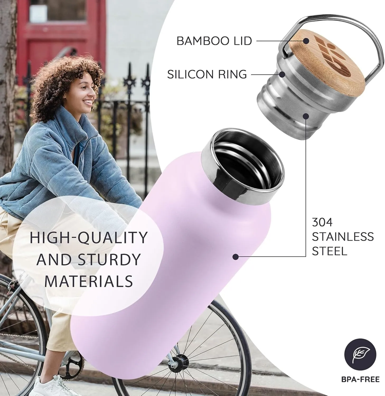 Bambaw 12 oz Insulated Water Bottle, Lavender Water Bottle for School, Reusable Water Bottle Stainless Steel, Thermo Water Bottle, Stainless Steel Water Bottle  Lavender Haze