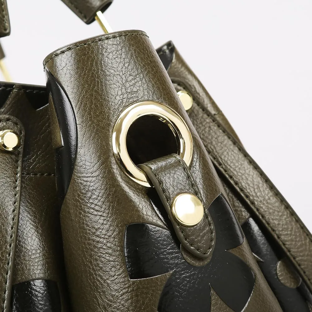 Bucket Bag for Women,Floral Embossed Tote Bag Trendy Vintage Crossbody Bag Large Vegan Leather Hobo Shoulder Handbag