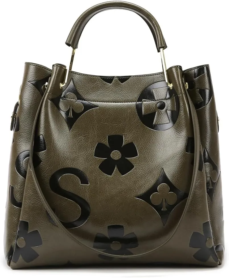 Bucket Bag for Women,Floral Embossed Tote Bag Trendy Vintage Crossbody Bag Large Vegan Leather Hobo Shoulder Handbag
