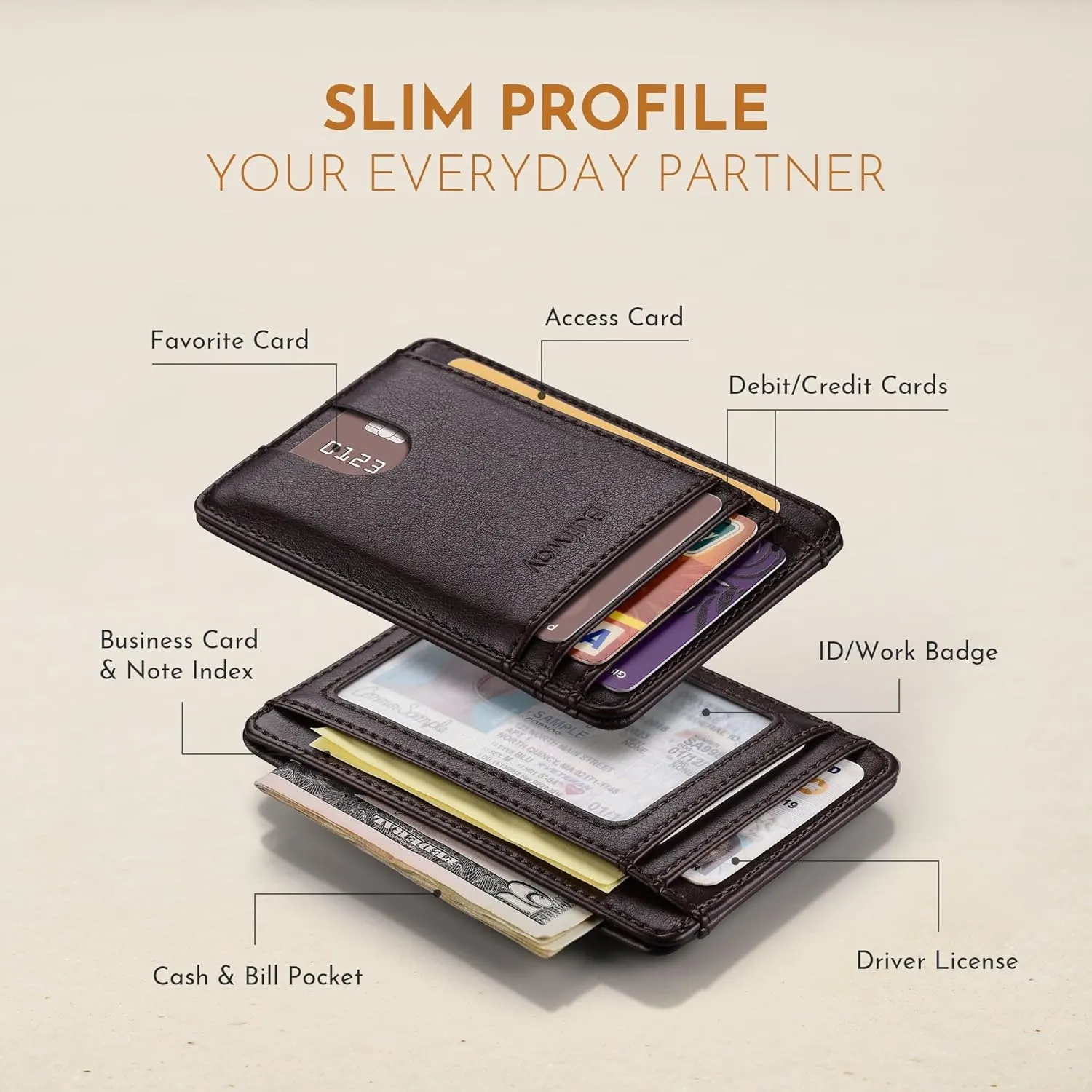 Buffway Slim Minimalist Front Pocket RFID Blocking Leather Wallets for Men and Women