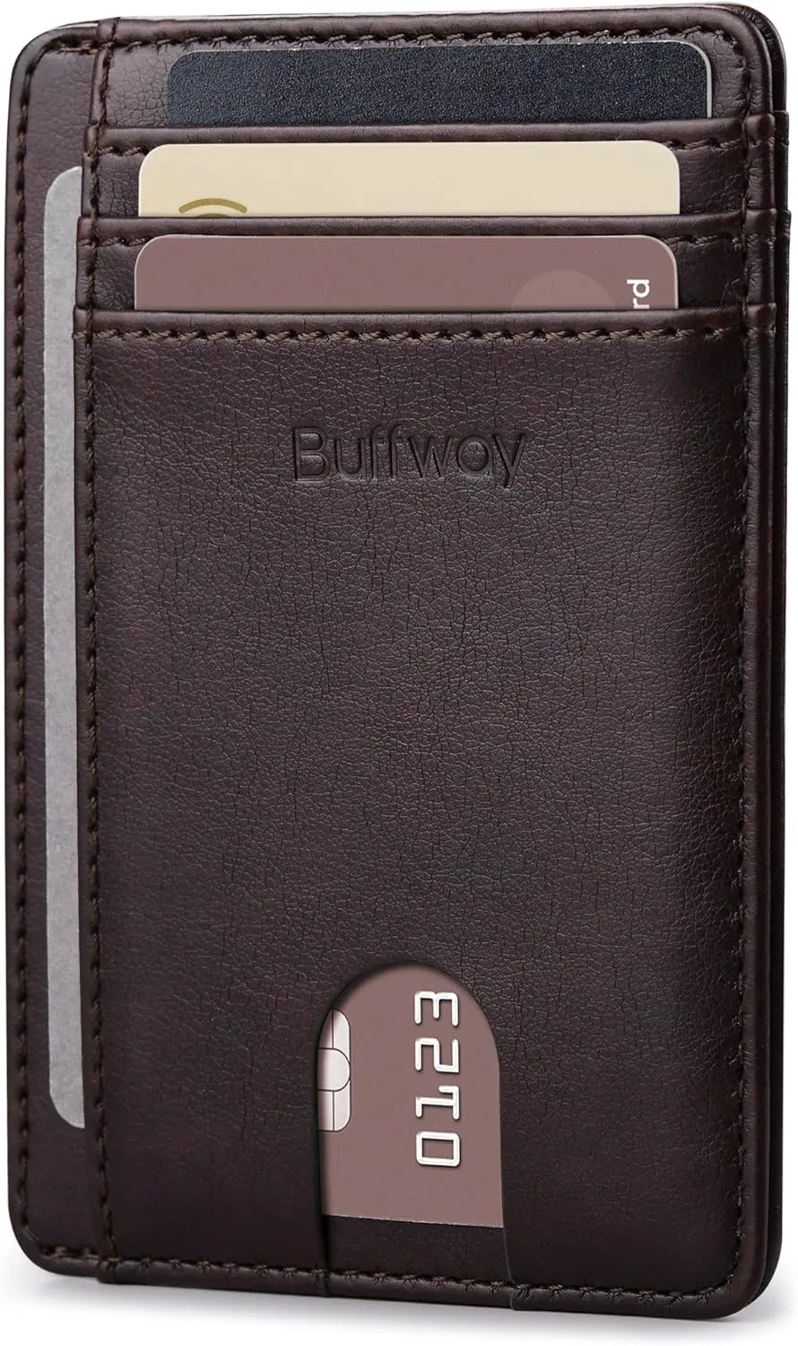 Buffway Slim Minimalist Front Pocket RFID Blocking Leather Wallets for Men and Women