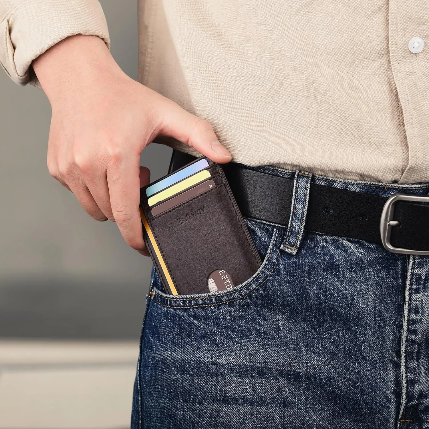 Buffway Slim Minimalist Front Pocket RFID Blocking Leather Wallets for Men and Women