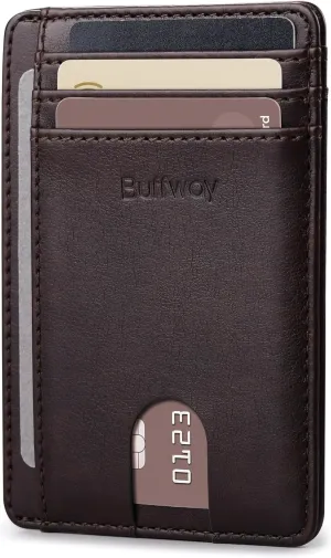Buffway Slim Minimalist Front Pocket RFID Blocking Leather Wallets for Men and Women