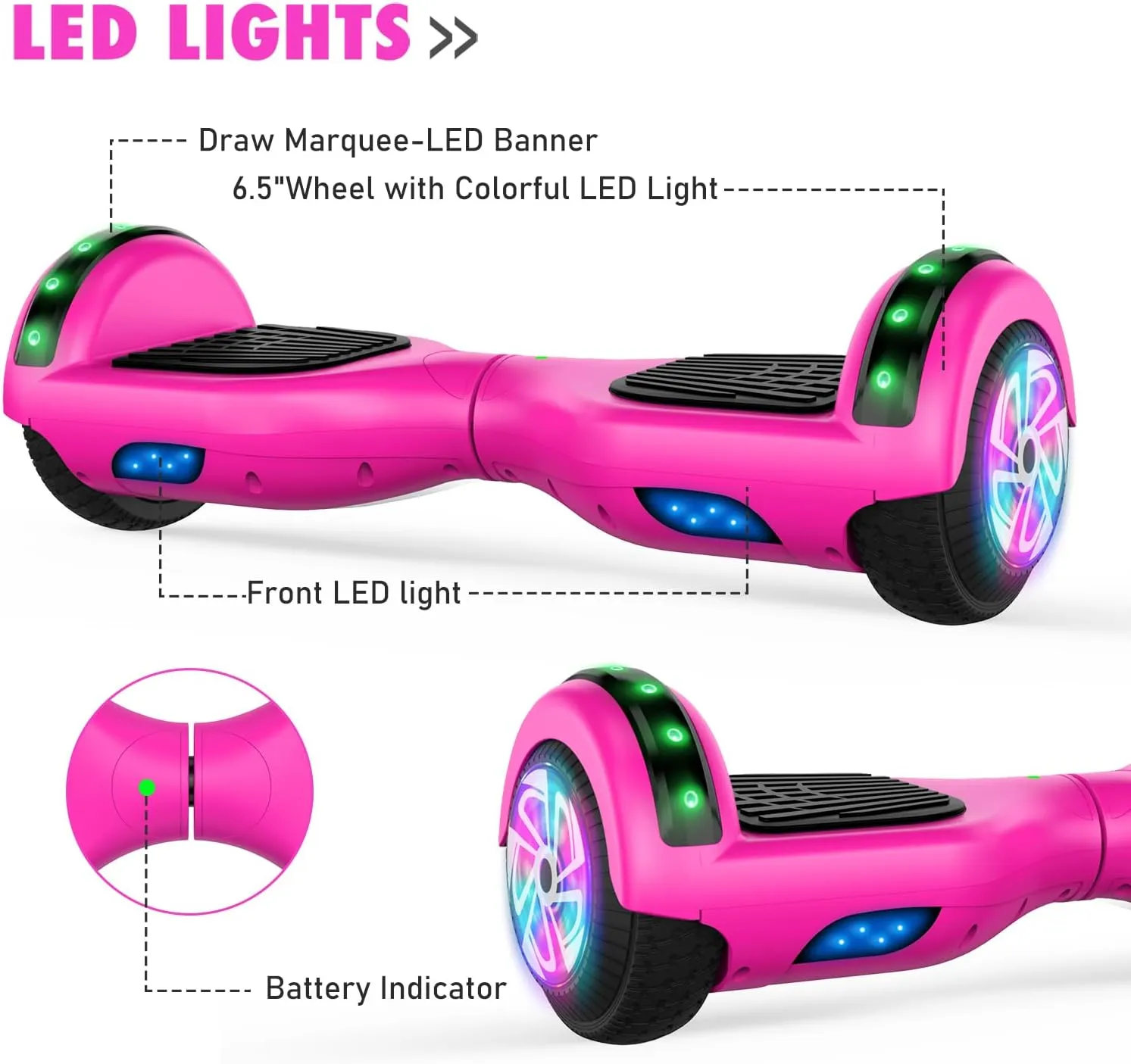 CBD Scooter with Corlorful LED Lights,6.5" Wheels, Dual 300W Motor Scooter for Kids Girls Boys Adults, All Ages