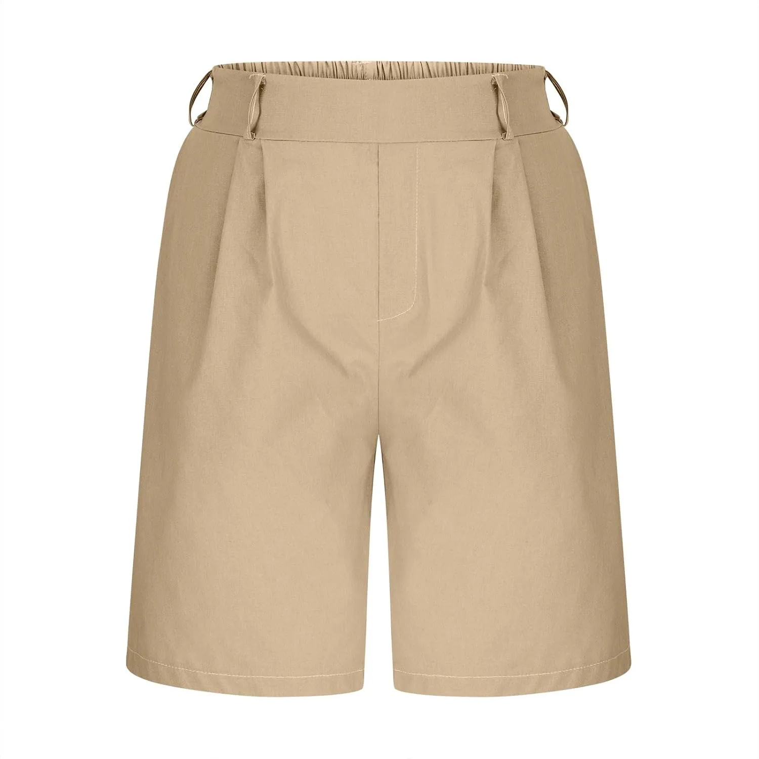 Cotton Linen Womens Bermuda Shorts Dressy Wide Leg Summer Shorts Pleated High Waisted Baggy Knee Length Short Pants
