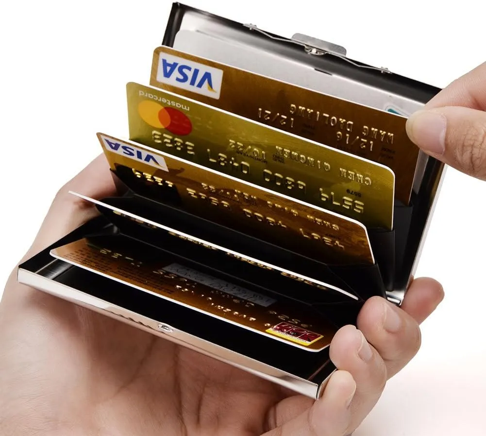 EASTNIGHTS RFID Credit Card Holder Metal Wallet Stainless Steel Credit Card Protector Case for Men or Women