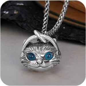 Fashion Cute Cat Head Headphones Long Pendant Necklace for Women Men Vintage Silver Men's Blue Eyes Small Cats Gothic Hip Hop Friendship Jewelry Gifts Cat Animal Lovers