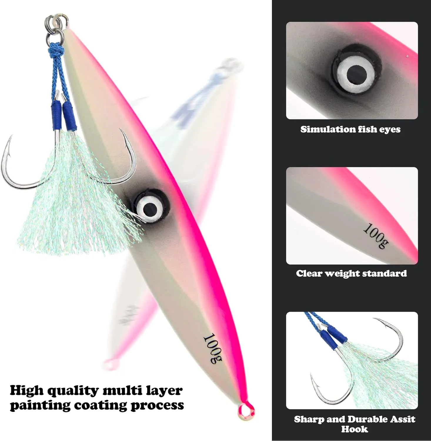 Fishing Jigs Vertical Saltwater Jigs Vertical Jigging Spoon Fishing Tuna Lures Boat Fishing Artificial Lures for Tuna, Grouper, Dogtooth, Snapper, Bass, Salmon/60g, 80g,120g