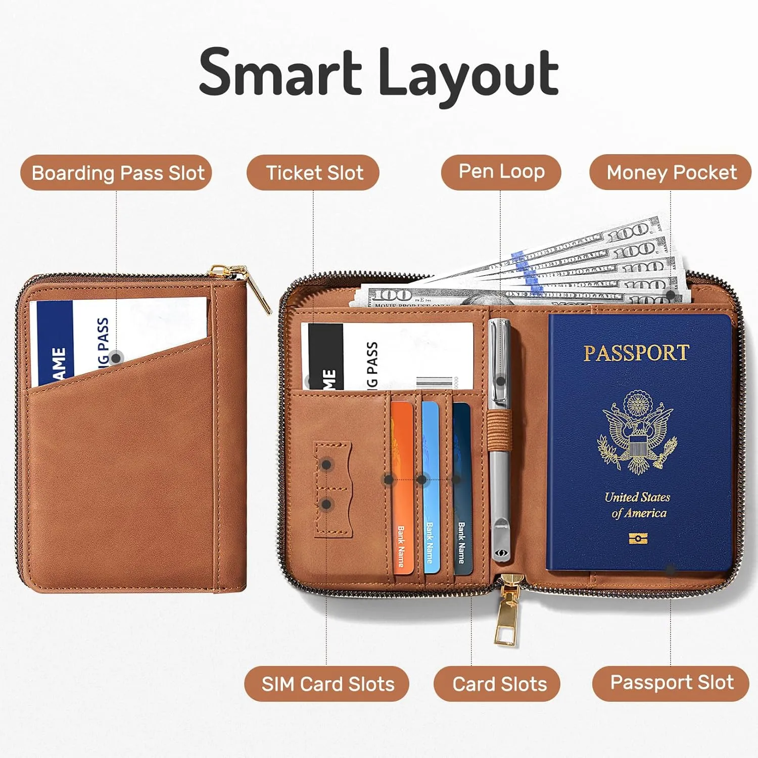 Forvencer Passport Holder Cover with Safe Zipper Closure, Premium Passport Wallet for Travel, Sleek RFID Blocking Card Case, Waterproof Travel Accessories for Men, Navy Blue