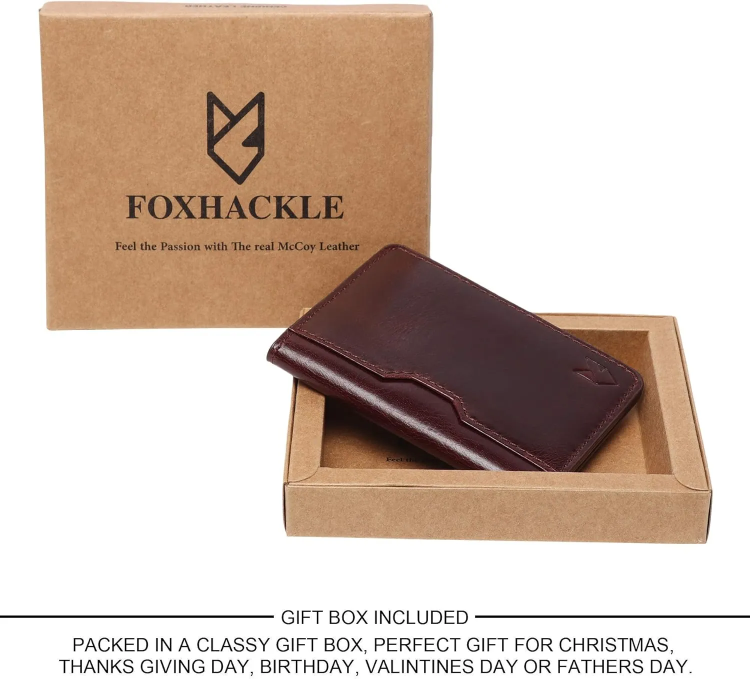 FOXHACKLE Leather Credit Card Holder Wallet for Men and Women, Thin Bifold RFID Blocking Wallet, Slim Front Pocket Minimalist Wallet, Small Card Case