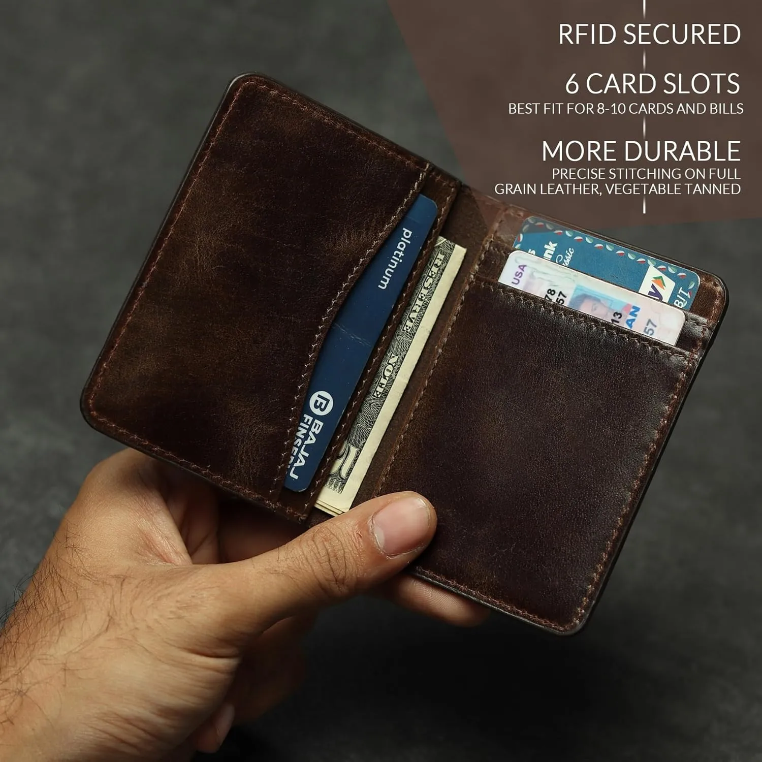 FOXHACKLE Leather Credit Card Holder Wallet for Men and Women, Thin Bifold RFID Blocking Wallet, Slim Front Pocket Minimalist Wallet, Small Card Case