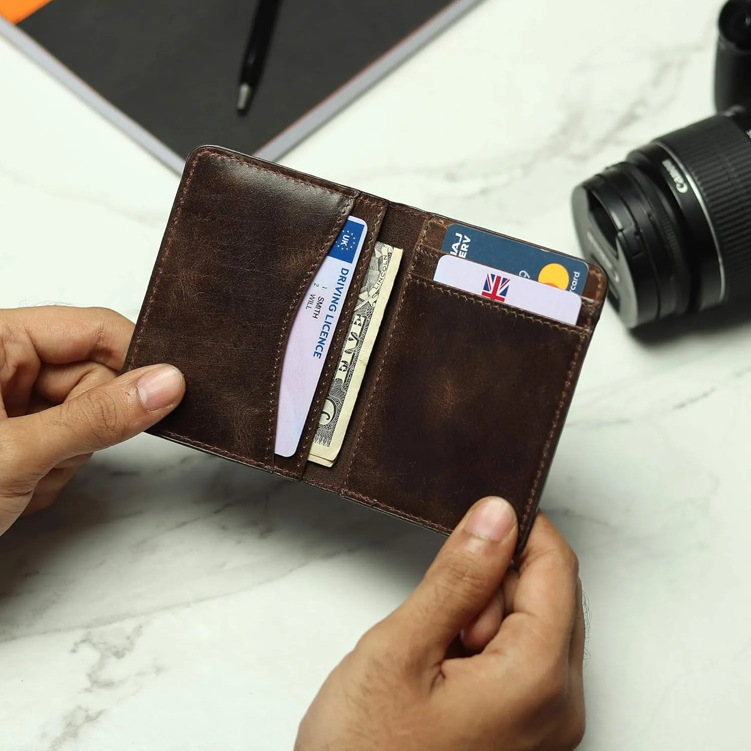 FOXHACKLE Leather Credit Card Holder Wallet for Men and Women, Thin Bifold RFID Blocking Wallet, Slim Front Pocket Minimalist Wallet, Small Card Case