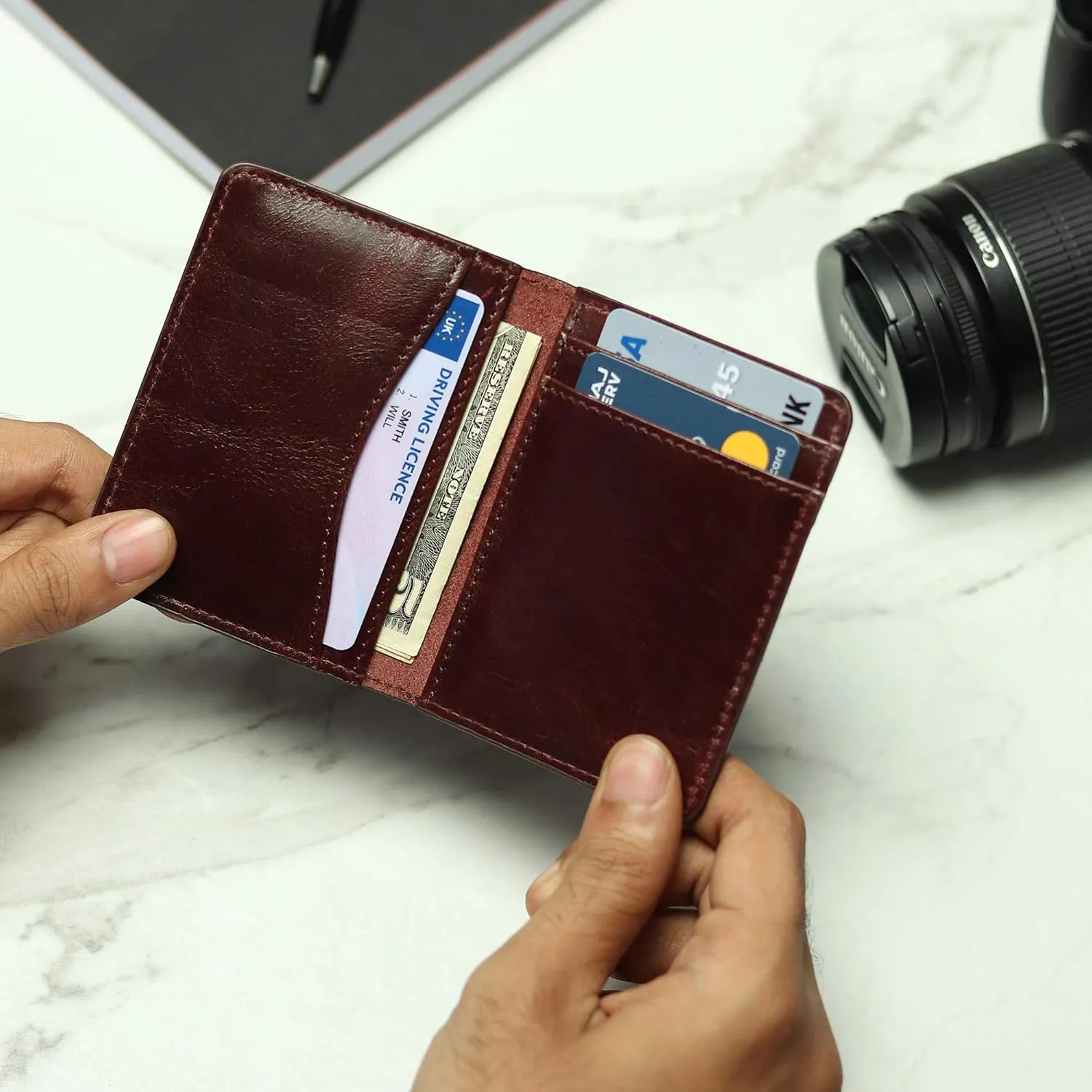 FOXHACKLE Leather Credit Card Holder Wallet for Men and Women, Thin Bifold RFID Blocking Wallet, Slim Front Pocket Minimalist Wallet, Small Card Case