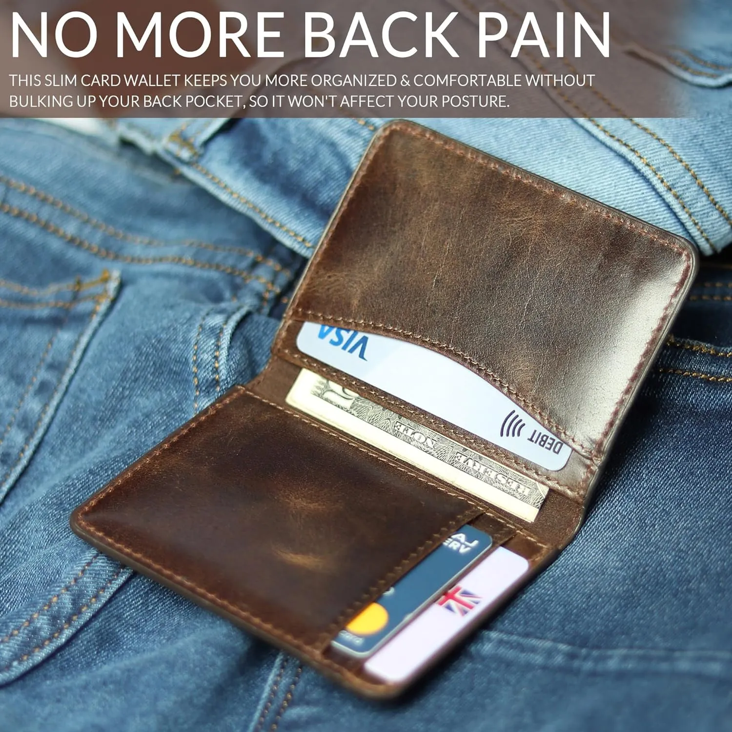FOXHACKLE Leather Credit Card Holder Wallet for Men and Women, Thin Bifold RFID Blocking Wallet, Slim Front Pocket Minimalist Wallet, Small Card Case