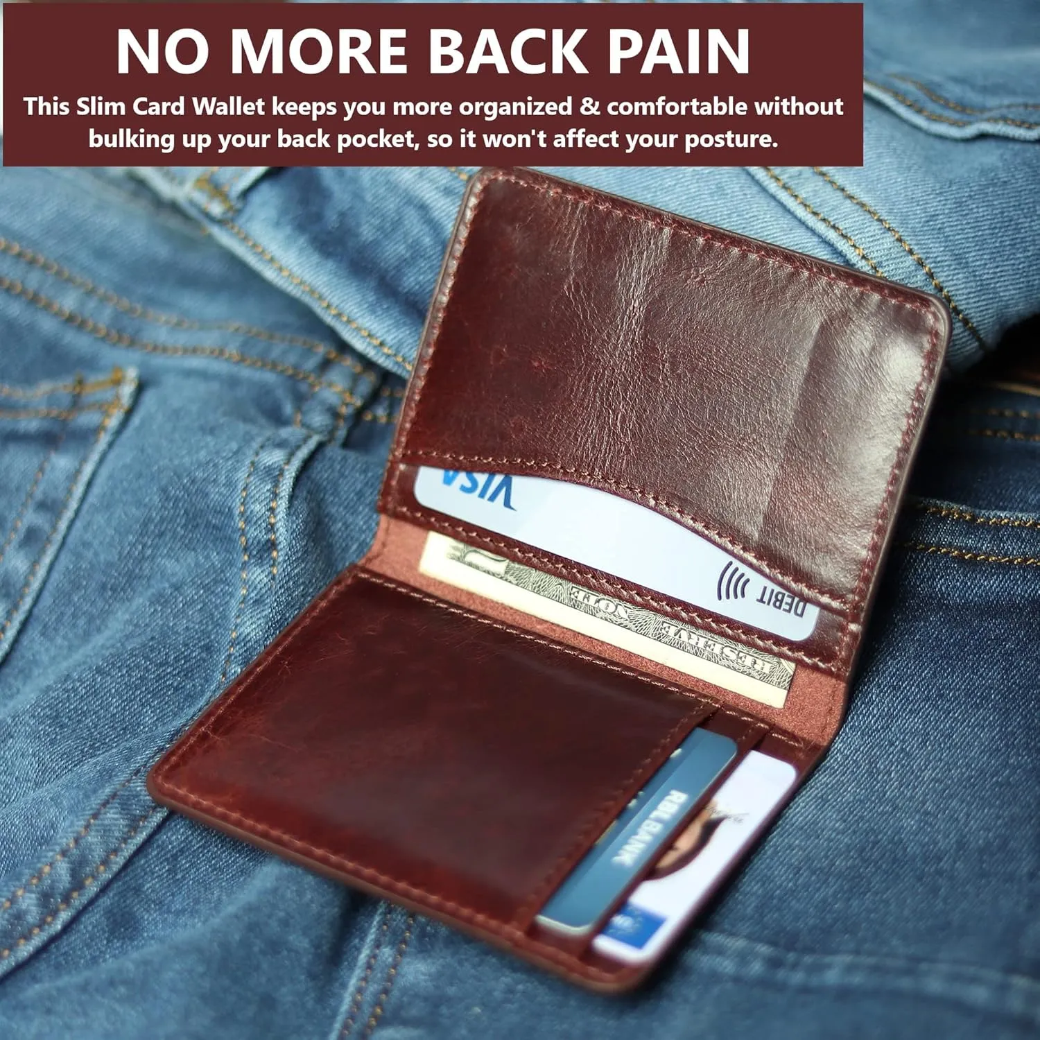 FOXHACKLE Leather Credit Card Holder Wallet for Men and Women, Thin Bifold RFID Blocking Wallet, Slim Front Pocket Minimalist Wallet, Small Card Case