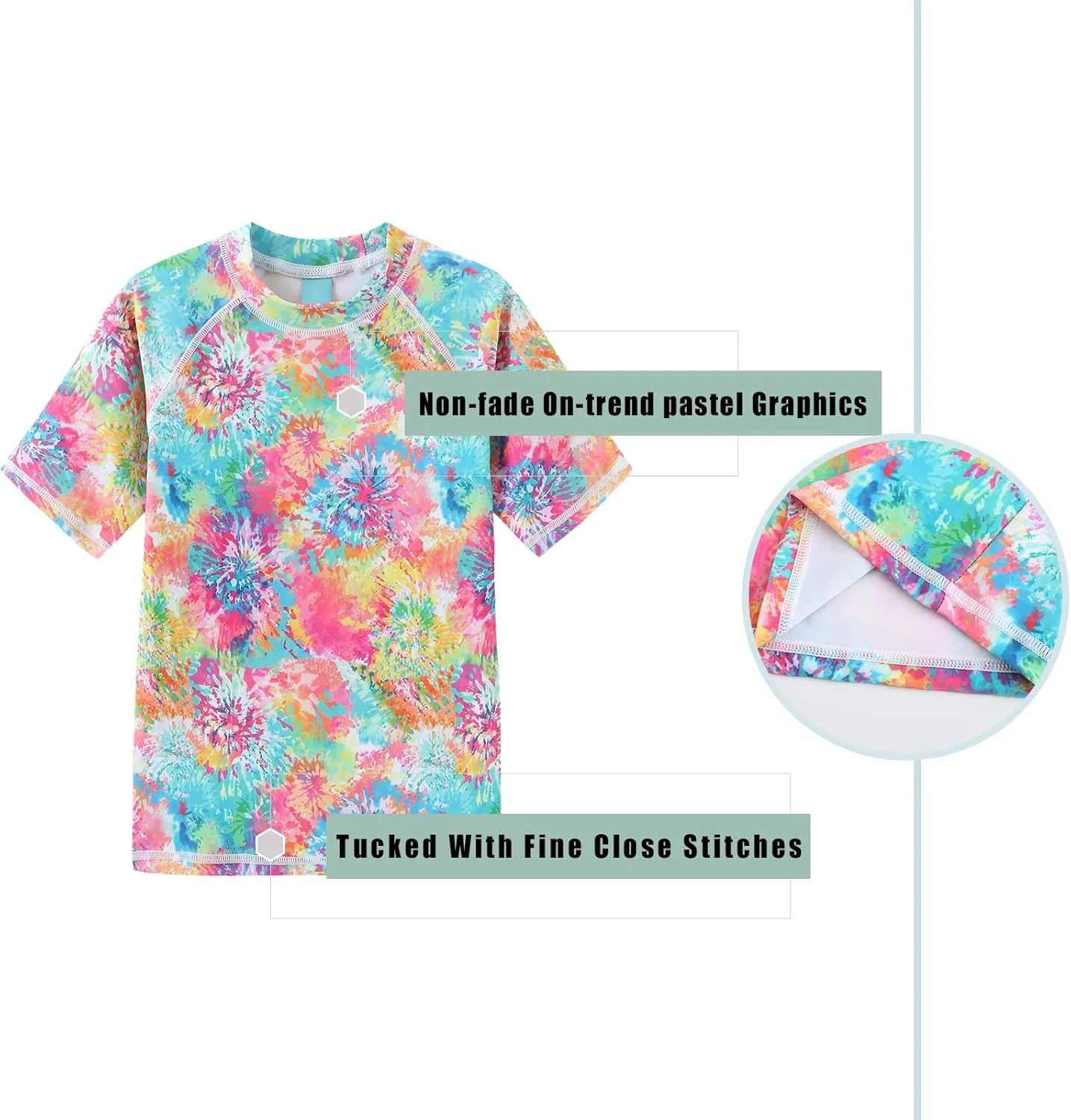 Girls Rash Guard Swimsuits Short Sleeve Swim Shirt for Kids Girls One Piece Bathing Suit Swimwear 7-16 Years