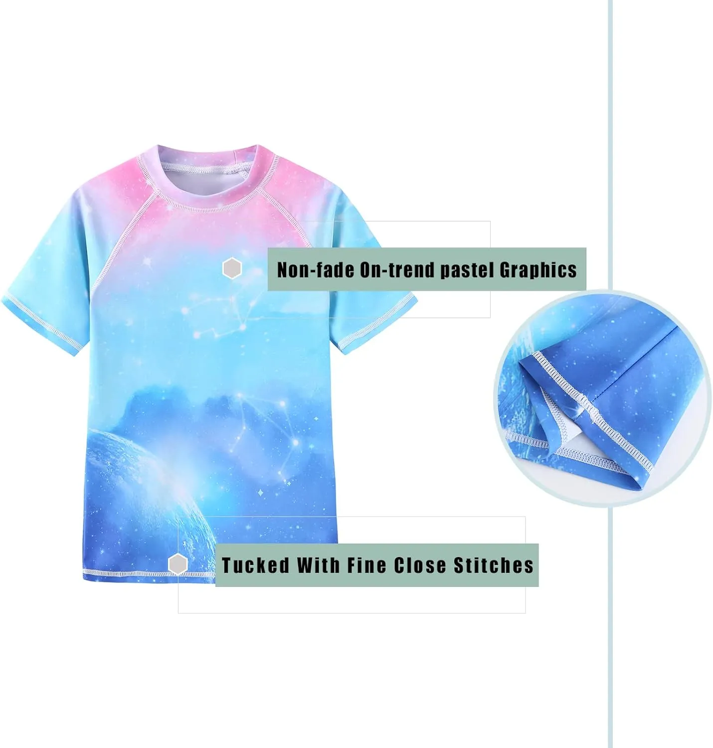 Girls Rash Guard Swimsuits Short Sleeve Swim Shirt for Kids Girls One Piece Bathing Suit Swimwear 7-16 Years