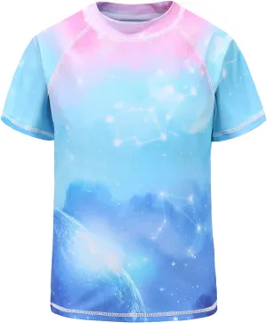 Girls Rash Guard Swimsuits Short Sleeve Swim Shirt for Kids Girls One Piece Bathing Suit Swimwear 7-16 Years