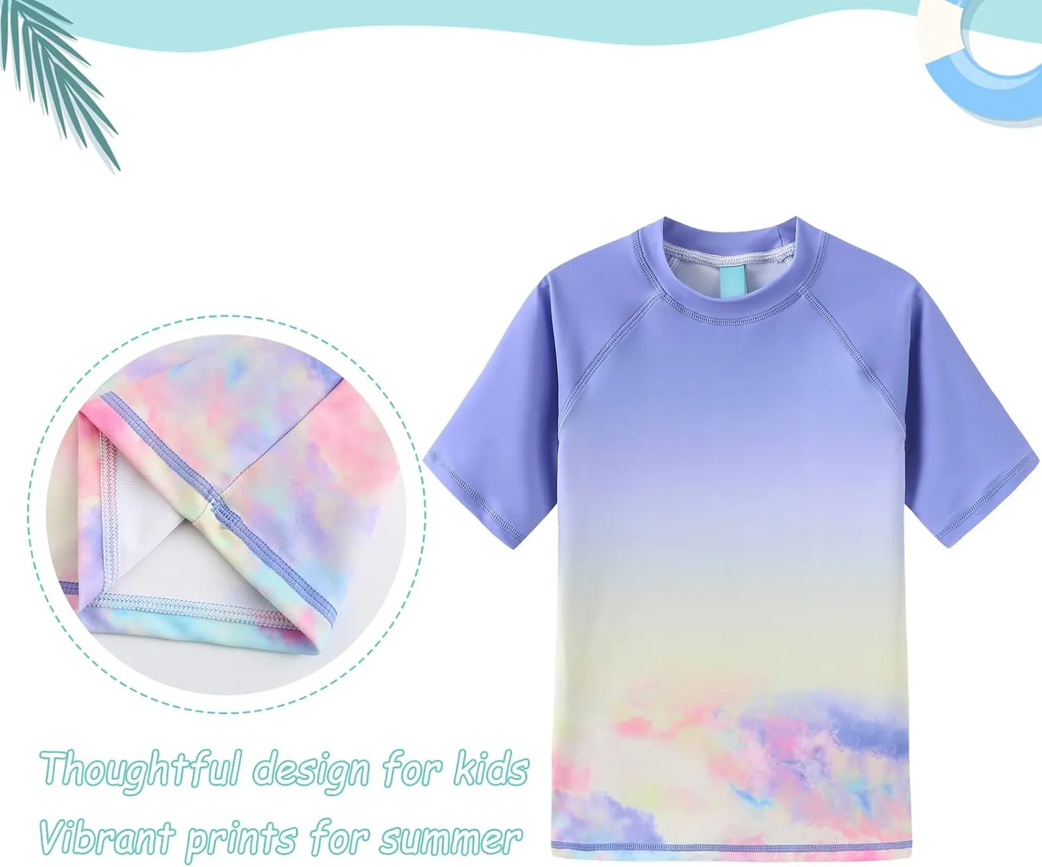 Girls Rash Guard Swimsuits UPF 50  Sun Protective Bathing Suit for Kids Girls Short Sleeve Swim Shirts 3-16 Years