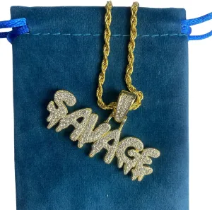 Hip Hop SAVAGE Bubble Letters Combine Pendant Necklace Hip Hop Men's Trendy Jewelry Gold Rope Chain Tennis Chain 24 in
