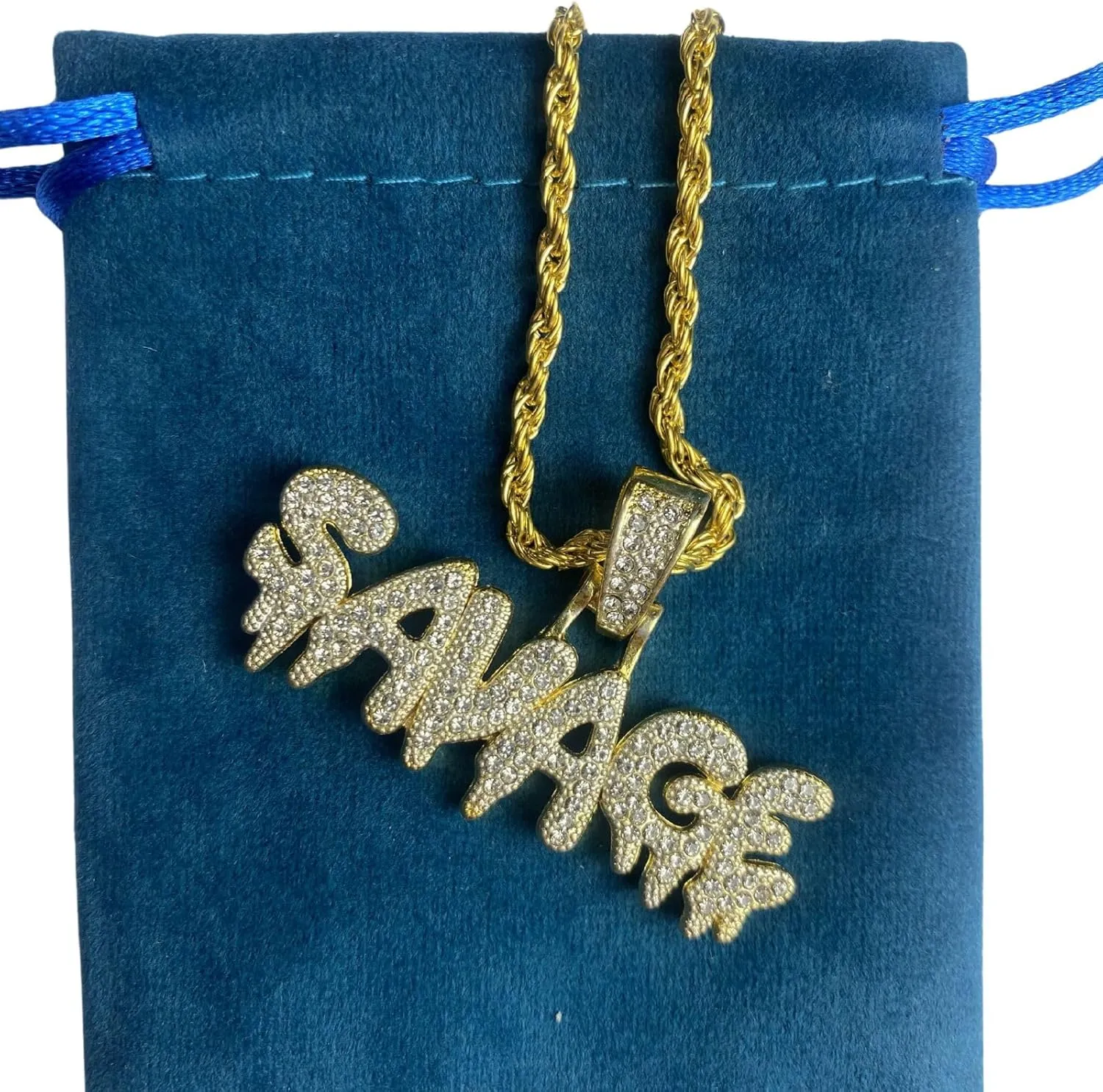 Hip Hop SAVAGE Bubble Letters Combine Pendant Necklace Hip Hop Men's Trendy Jewelry Gold Rope Chain Tennis Chain 24 in