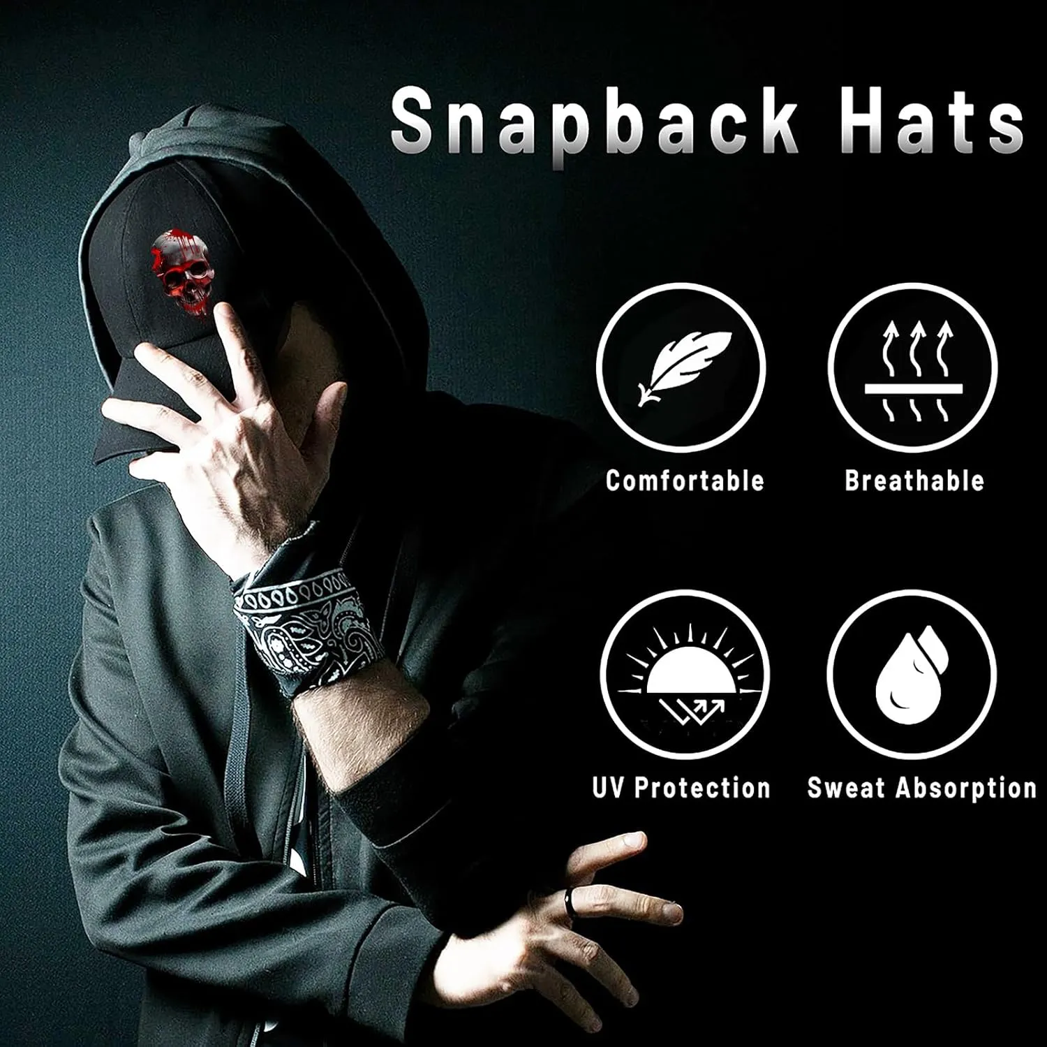 Horror Grim Reaper Scythe Hats Flat Bill Snap Back Hats for Men Flat Brim Black Baseball Cap Devil Skull Finger Snapback