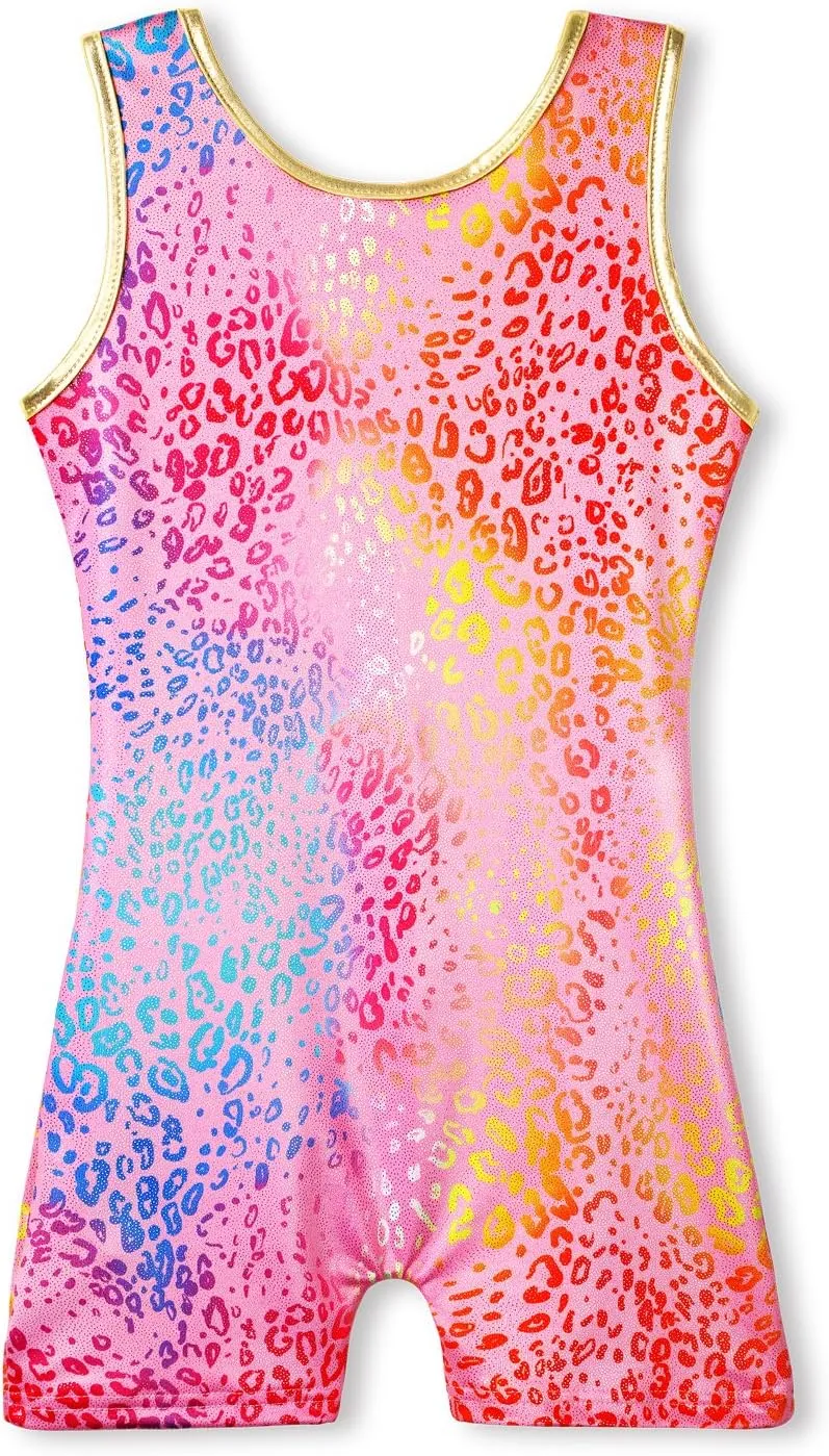 HOZIY Gymnastics Leotards for Girls with Shorts Toddlers Biketards Rainbow Unicorn Dinosaur Mermaid Leopard Flower Galaxy