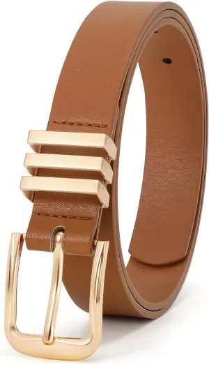 JASGOOD Women's Leather Belt Ladies Fashion Gold Buckle Belt for Jeans Pants Dress