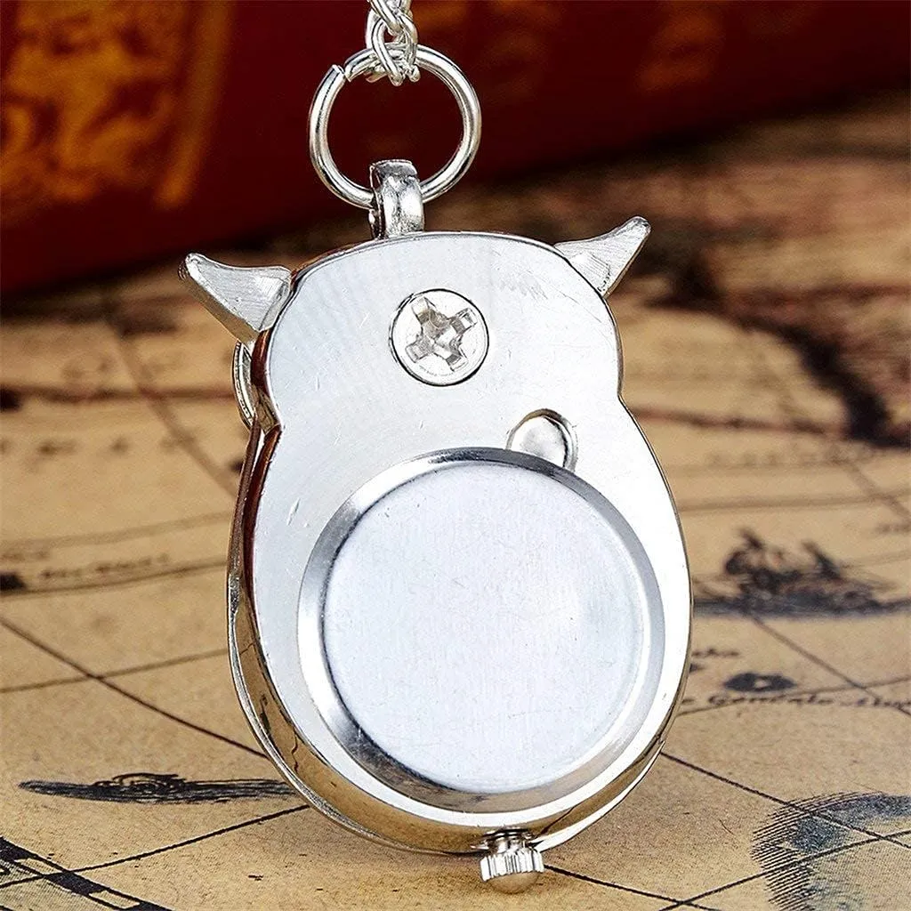 JewelryWe Vintage Owl Pocket Watch Steampunk Novelty Locket Quartz Pendant Necklace Watches with 31.5 Inch Chain