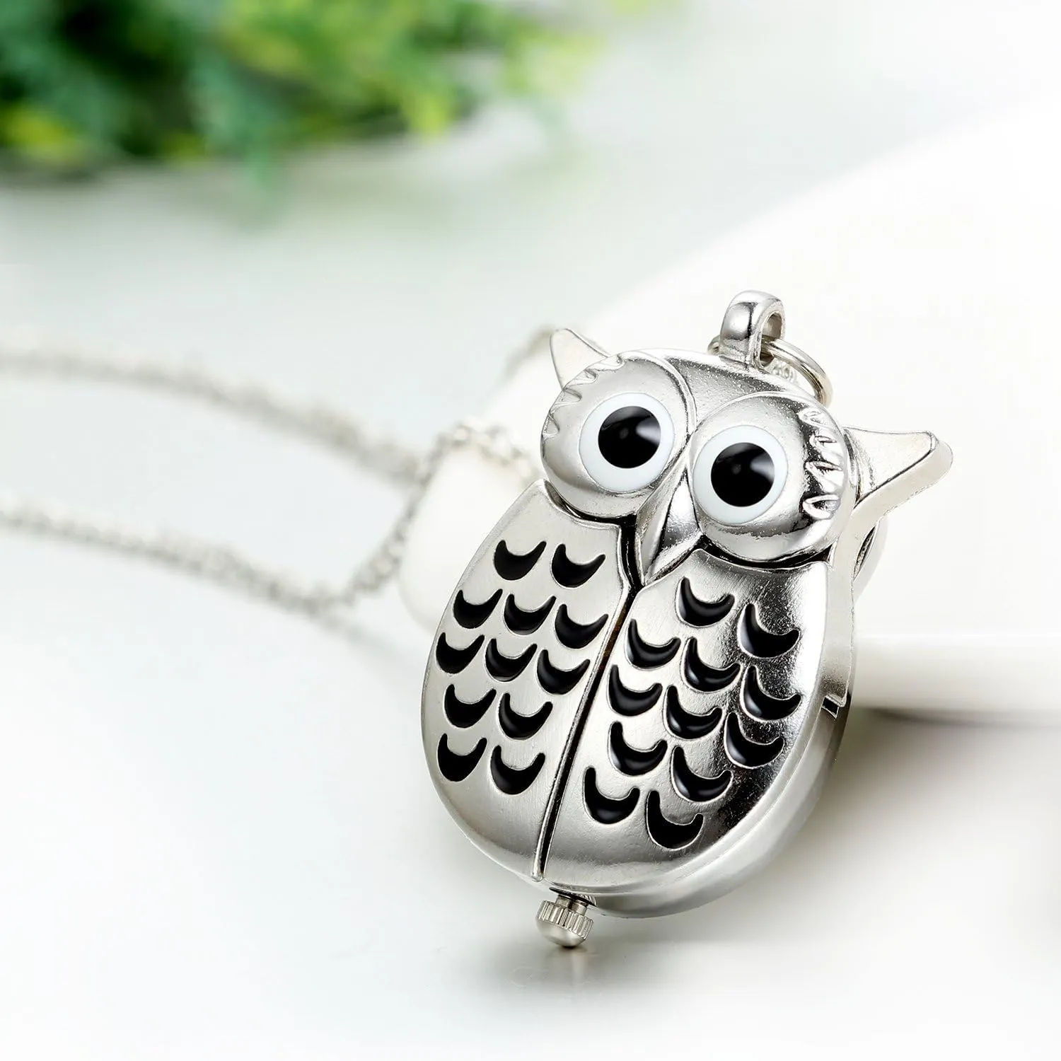 JewelryWe Vintage Owl Pocket Watch Steampunk Novelty Locket Quartz Pendant Necklace Watches with 31.5 Inch Chain