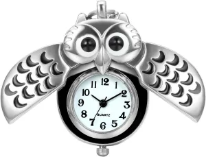 JewelryWe Vintage Owl Pocket Watch Steampunk Novelty Locket Quartz Pendant Necklace Watches with 31.5 Inch Chain