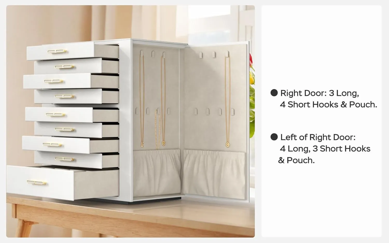 Large Jewelry Box, 9-Layer Jewelry Organizer with Mirror, Jewelry Boxes & Organizers, for Earrings, Rings, Necklaces, Bracelets, Watches- Ideal Gift for Women (White, Model C907WE)