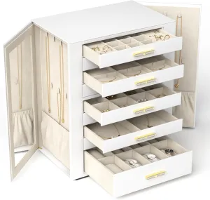 Large Jewelry Box, 9-Layer Jewelry Organizer with Mirror, Jewelry Boxes & Organizers, for Earrings, Rings, Necklaces, Bracelets, Watches- Ideal Gift for Women (White, Model C907WE)