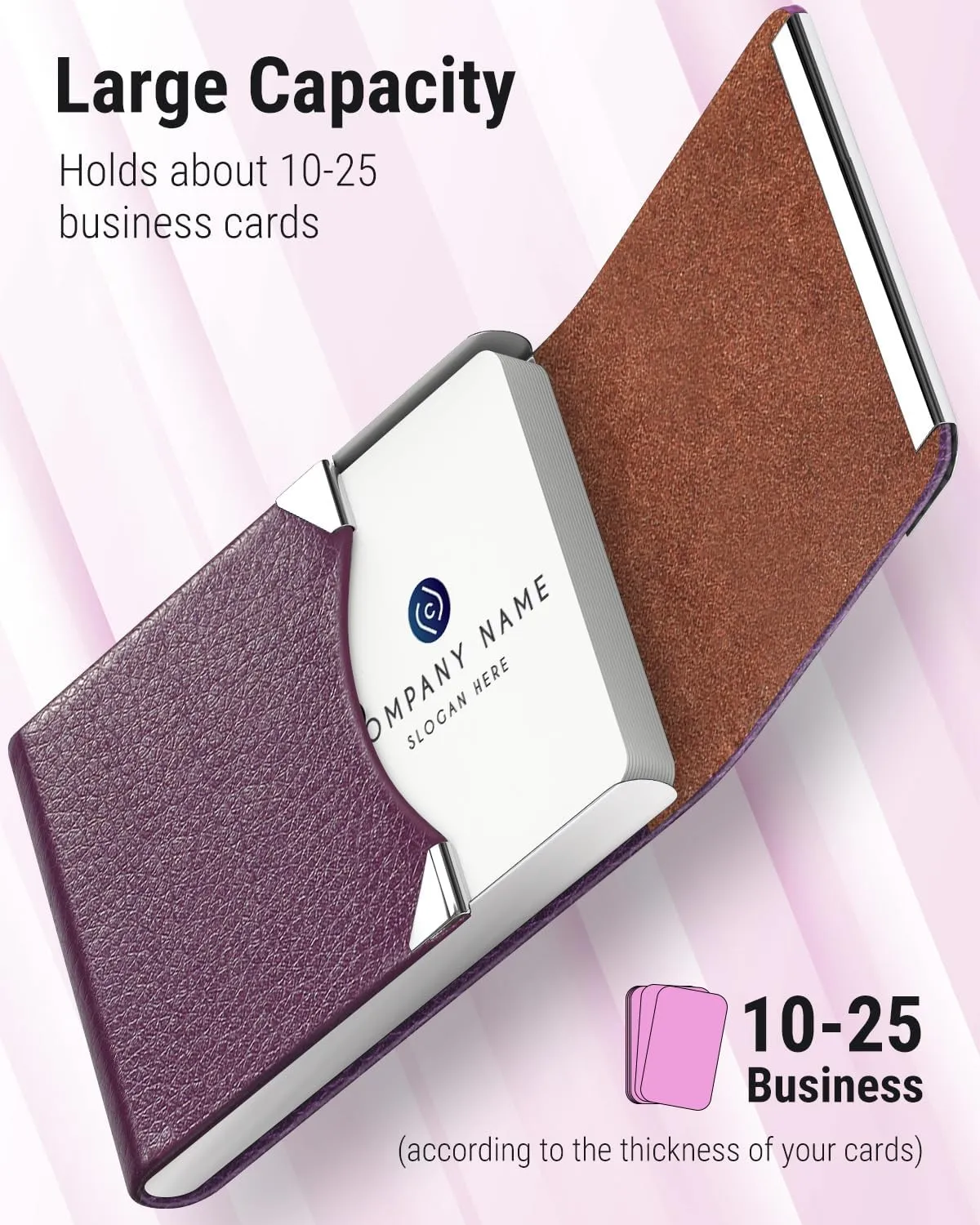 MaxGear Business Card Holder, PU Leather & Stainless Steel Business Card Case for Men or Women, Slim Name Cards Holder RFID Blocking Credit Cards Carrier with Magnetic Closure, Purple