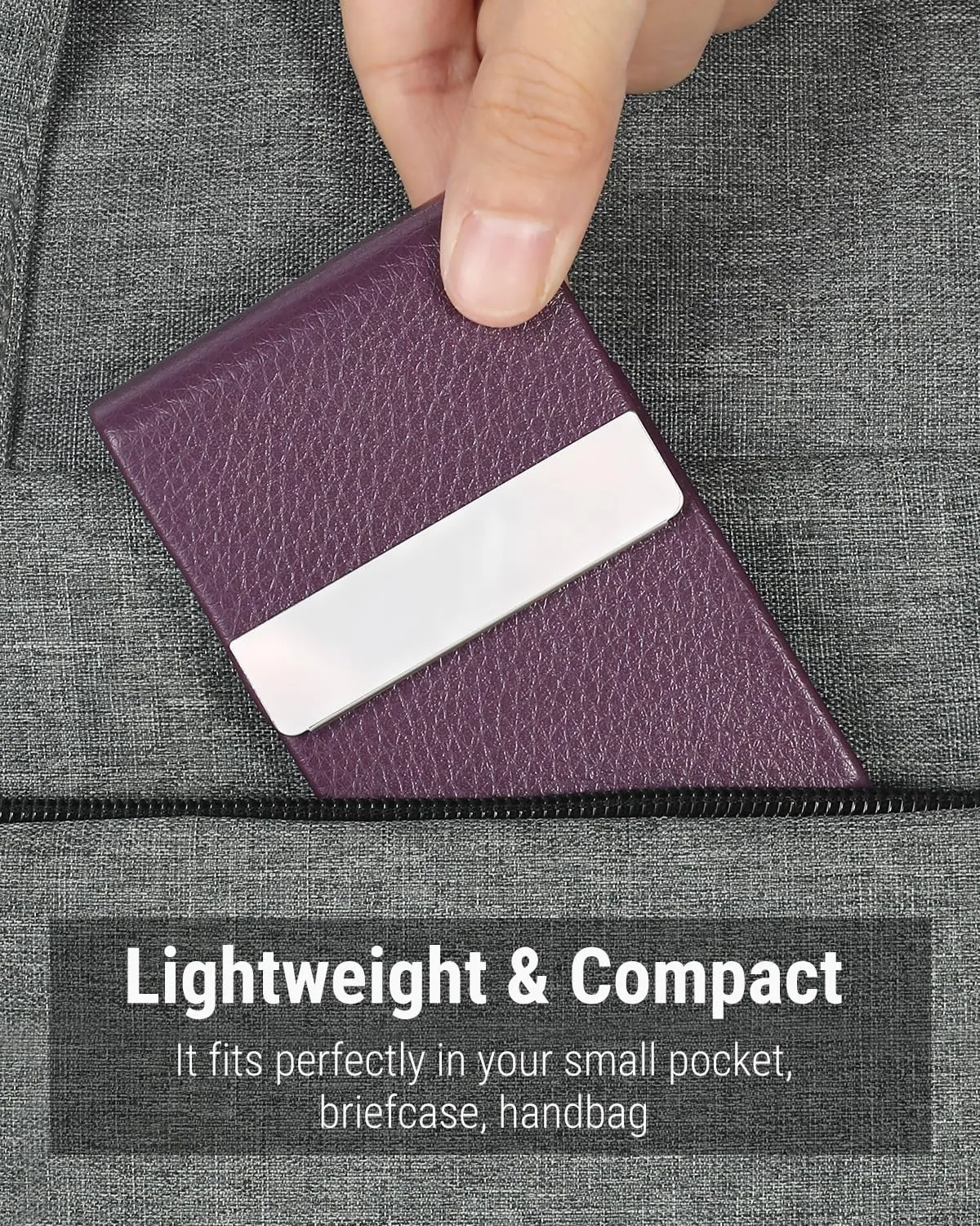 MaxGear Business Card Holder, PU Leather & Stainless Steel Business Card Case for Men or Women, Slim Name Cards Holder RFID Blocking Credit Cards Carrier with Magnetic Closure, Purple