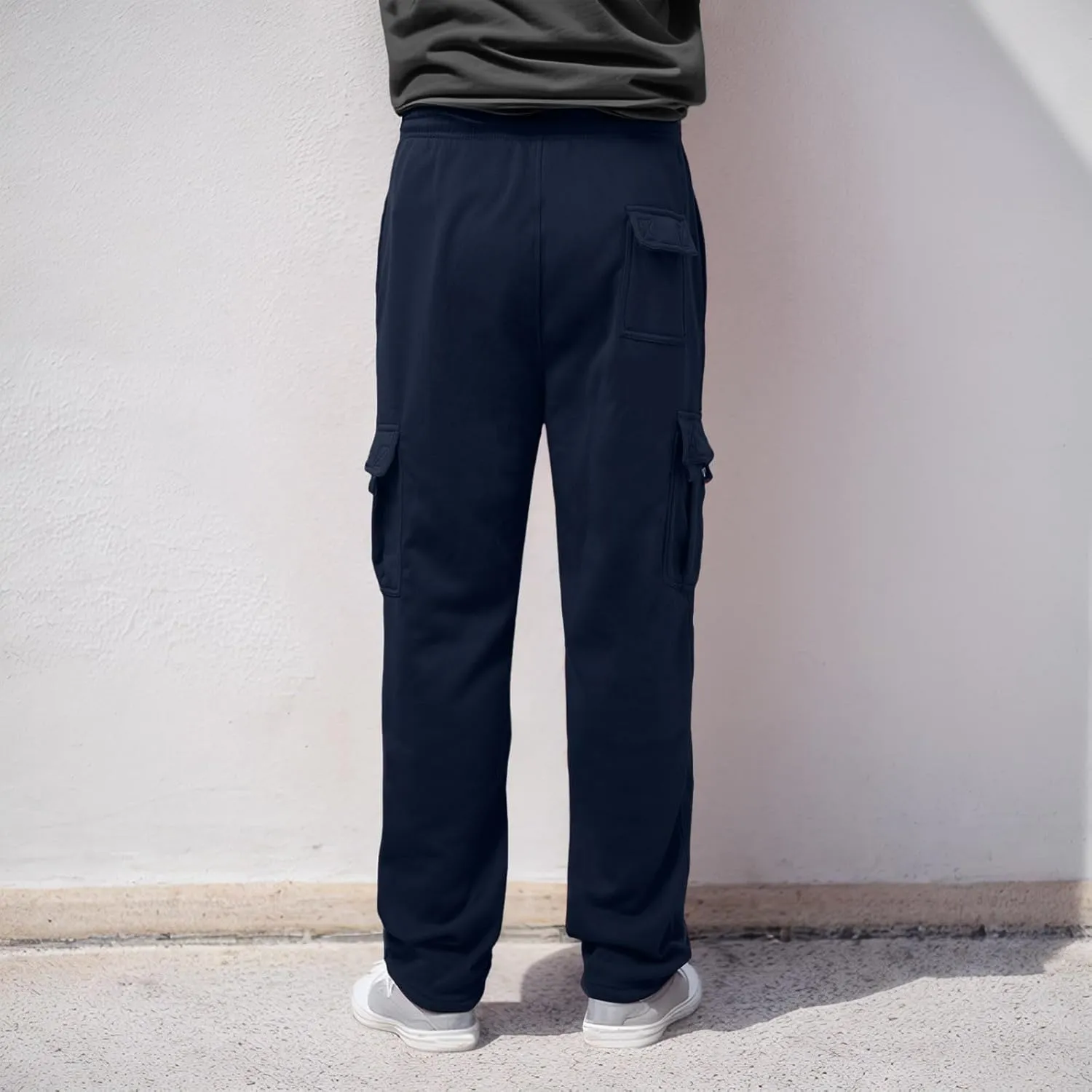 Mens Fleece Baggy Sweatpants Elastic Waist Heavyweight Joggers Pants with Pocket Loose Wide Leg Trousers Sweat Pants