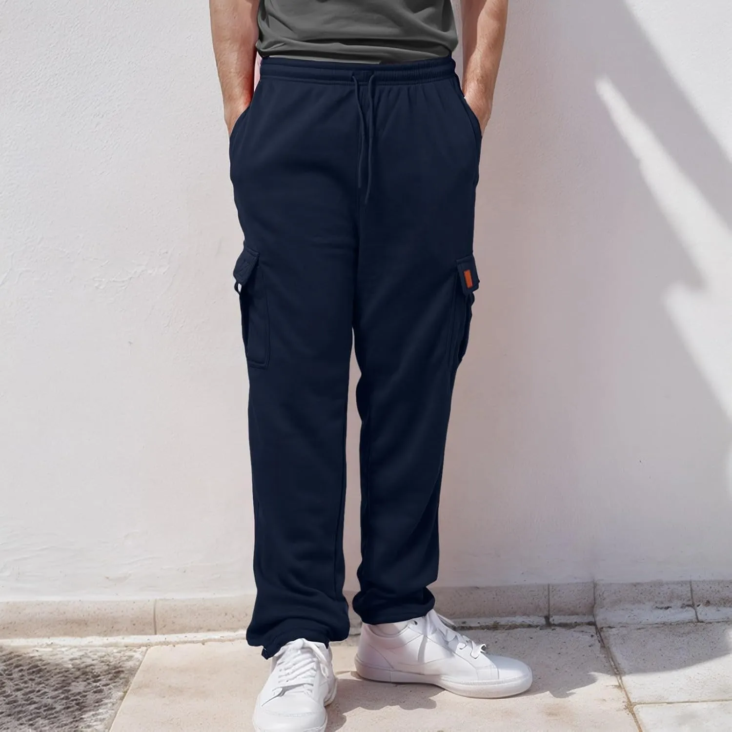 Mens Fleece Baggy Sweatpants Elastic Waist Heavyweight Joggers Pants with Pocket Loose Wide Leg Trousers Sweat Pants