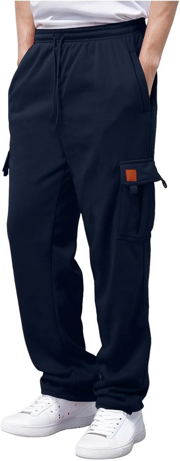 Mens Fleece Baggy Sweatpants Elastic Waist Heavyweight Joggers Pants with Pocket Loose Wide Leg Trousers Sweat Pants