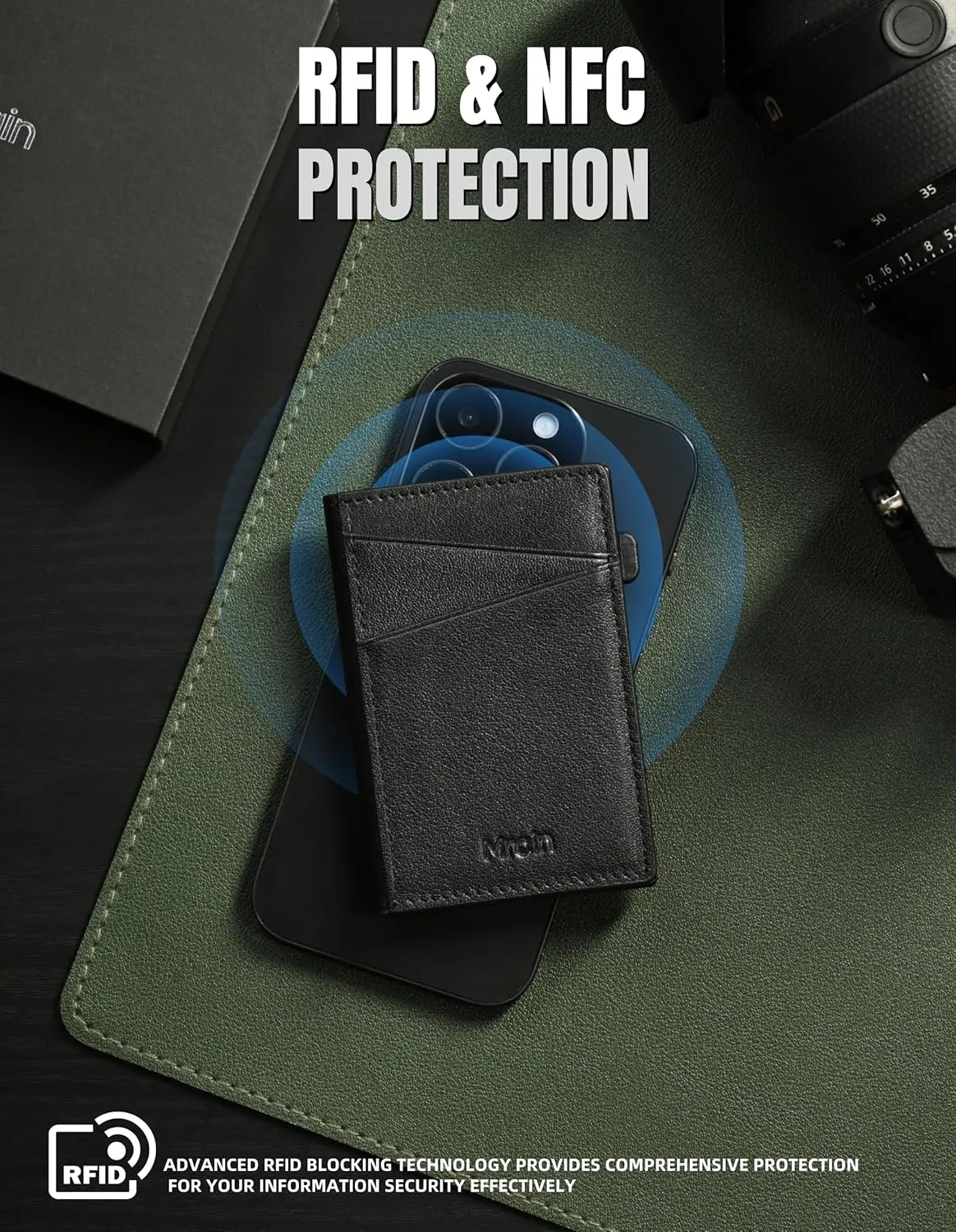 Men's Slim Premium Leather Wallet Pop Up Card Holder RFID Blocking Metal Wallet with Push Button Minimalist Design for Credit Card Holder Magnetic Closure (Black)