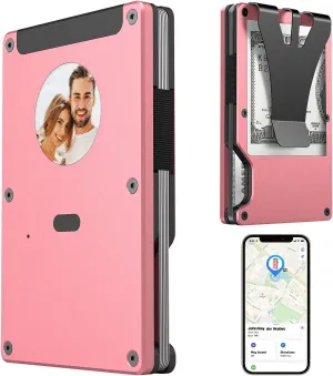Metal Smart Wallet with E-Ink Display & Built-in Find My Chip(iOS Only), RFID Blocking Minimalist Card Holder for Men, Custom Image/QR via App (iOS & Android), Gift for Husband/Friend
