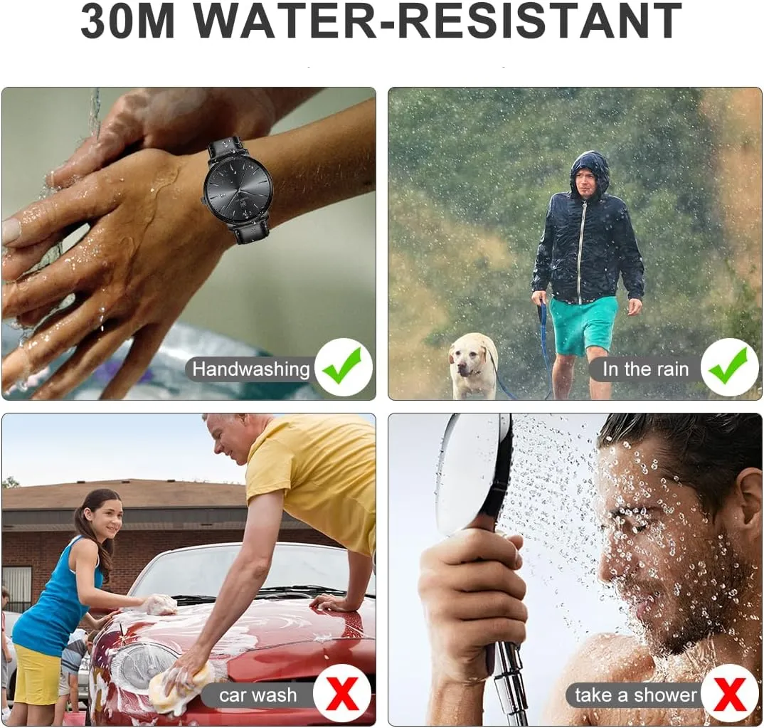 Minimalist Waterproof Quartz Watches for Men with Leather Strap, Auto Date