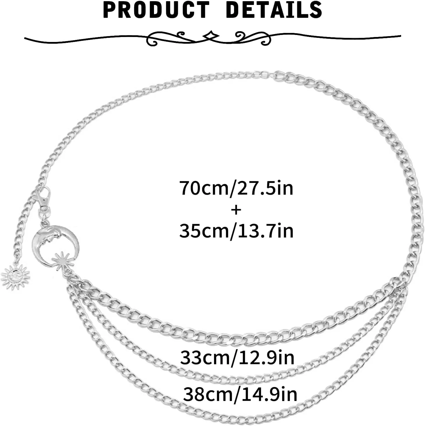 MODRSA Gold Chain Belt - Fashion Waist Chain Belt with Moon, Butterfly Rhinestone & Layered Design