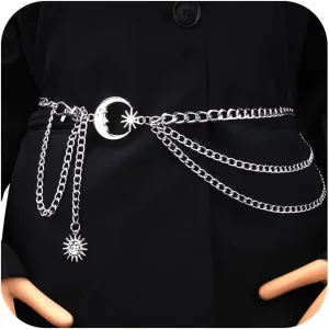 MODRSA Gold Chain Belt - Fashion Waist Chain Belt with Moon, Butterfly Rhinestone & Layered Design