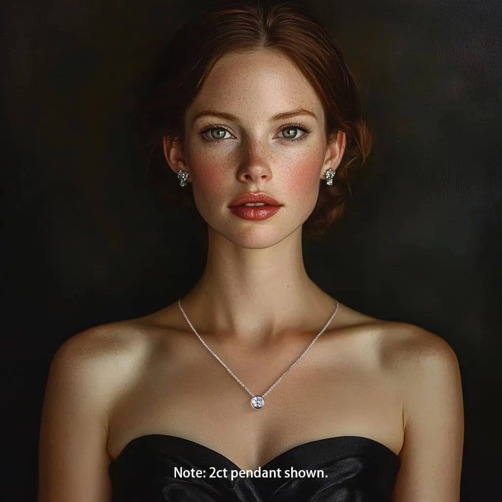 Moissanite 0.5-3ct Necklaces 18K White Gold Plated 925 Sterling Silver Bezel Set Round Cut D Color VVS1 Lab Created Diamond Solitaire Pendant Necklace for Women Men GRA Certified